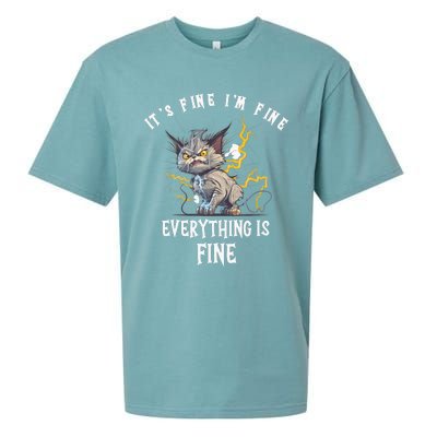 It's Fine I'm Fine Everything Is Fine Funny Sarcastic Cat Sueded Cloud Jersey T-Shirt