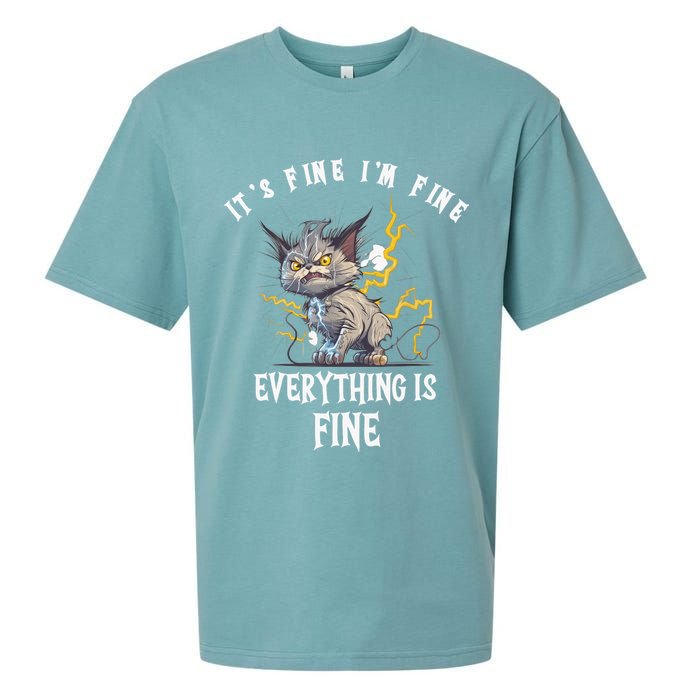 It's Fine I'm Fine Everything Is Fine Funny Sarcastic Cat Sueded Cloud Jersey T-Shirt