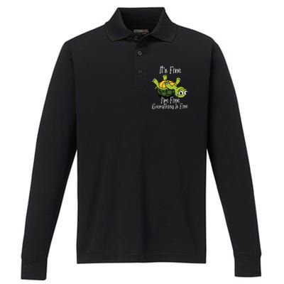 ItS Fine IM Fine Everything Is Under Control Funny Turtle Performance Long Sleeve Polo