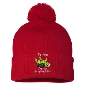 ItS Fine IM Fine Everything Is Under Control Funny Turtle Pom Pom 12in Knit Beanie