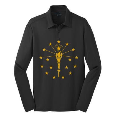 Indiana Flag IN State Vintage Style Silk Touch Performance Long Sleeve Polo