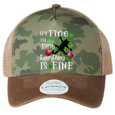 Its Fine Im Fine Everything Is Fine Naughty Cat Xmas Lights Gift Legacy Tie Dye Trucker Hat