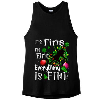 Its Fine Im Fine Everything Is Fine Naughty Cat Xmas Lights Gift Ladies PosiCharge Tri-Blend Wicking Tank