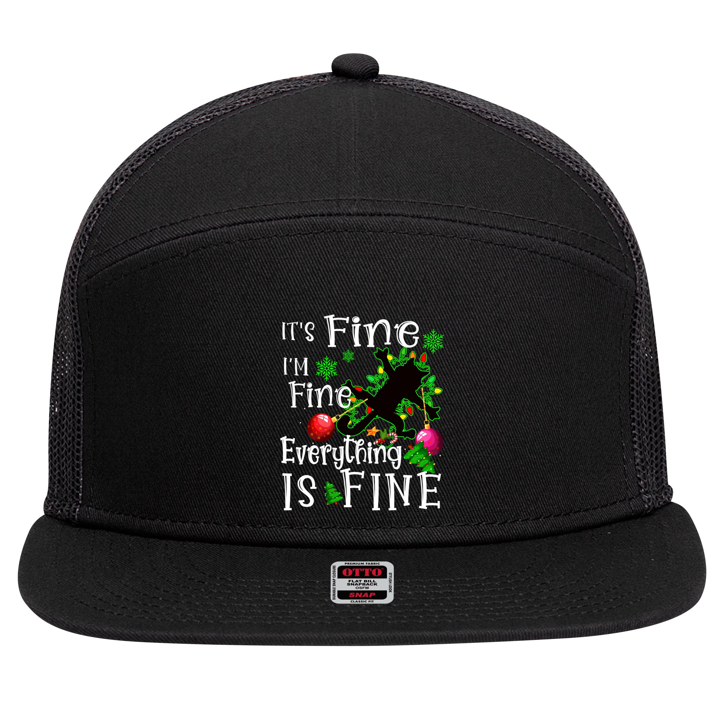 Its Fine Im Fine Everything Is Fine Naughty Cat Xmas Lights Gift 7 Panel Mesh Trucker Snapback Hat