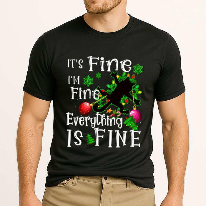 Its Fine Im Fine Everything Is Fine Naughty Cat Xmas Lights Gift Cooling Performance Crew T-Shirt