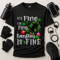 Its Fine Im Fine Everything Is Fine Naughty Cat Xmas Lights Gift Cooling Performance Crew T-Shirt