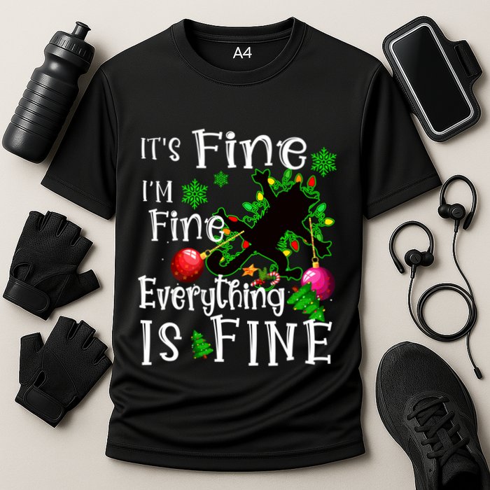Its Fine Im Fine Everything Is Fine Naughty Cat Xmas Lights Gift Cooling Performance Crew T-Shirt