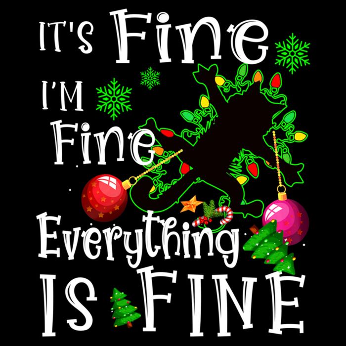 Its Fine Im Fine Everything Is Fine Naughty Cat Xmas Lights Gift Cooling Performance Crew T-Shirt