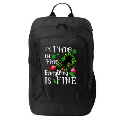 Its Fine Im Fine Everything Is Fine Naughty Cat Xmas Lights Gift City Backpack