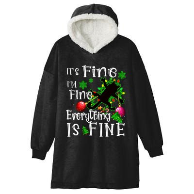 Its Fine Im Fine Everything Is Fine Naughty Cat Xmas Lights Gift Hooded Wearable Blanket