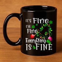 Its Fine Im Fine Everything Is Fine Naughty Cat Xmas Lights Gift 11oz C Handle Ceramic Mug