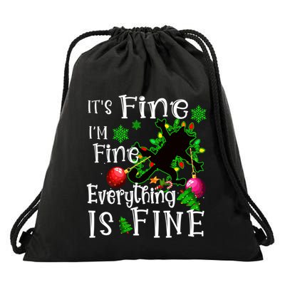 Its Fine Im Fine Everything Is Fine Naughty Cat Xmas Lights Gift Drawstring Bag
