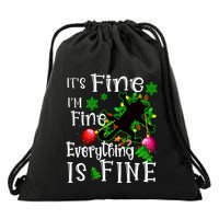 Its Fine Im Fine Everything Is Fine Naughty Cat Xmas Lights Gift Drawstring Bag