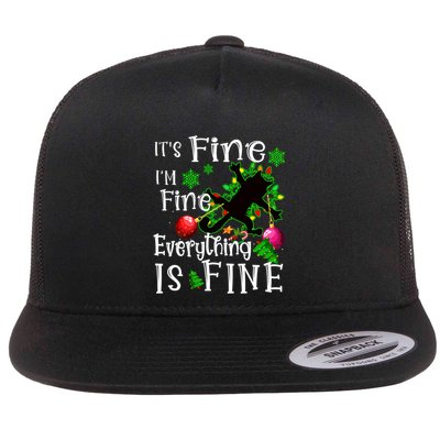 Its Fine Im Fine Everything Is Fine Naughty Cat Xmas Lights Gift Flatbill Hat