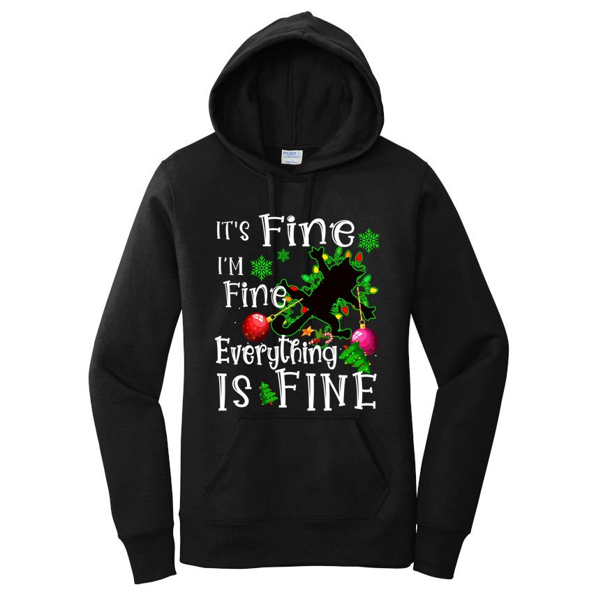 Its Fine Im Fine Everything Is Fine Naughty Cat Xmas Lights Gift Women's Pullover Hoodie