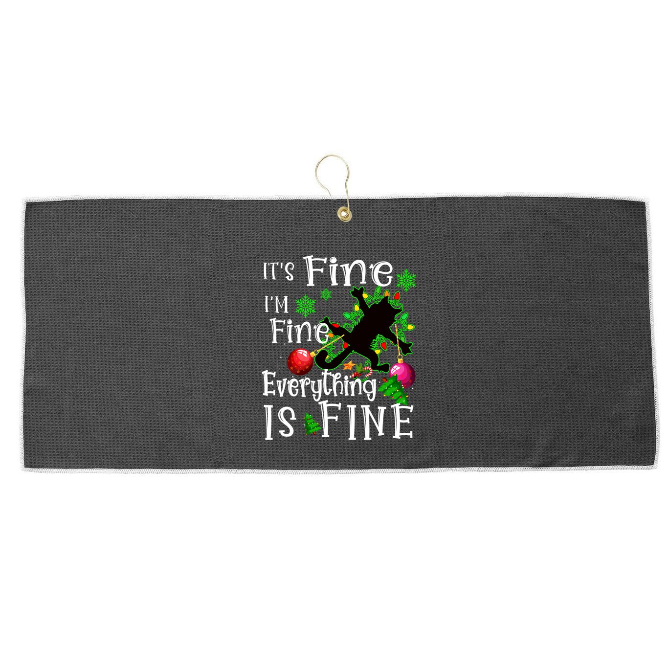 Its Fine Im Fine Everything Is Fine Naughty Cat Xmas Lights Gift Large Microfiber Waffle Golf Towel