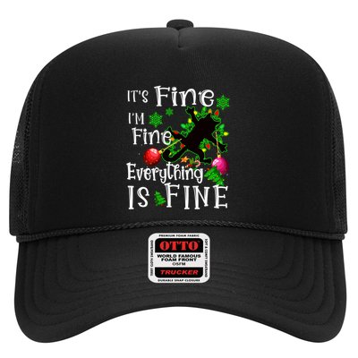 Its Fine Im Fine Everything Is Fine Naughty Cat Xmas Lights Gift Trucker Hat
