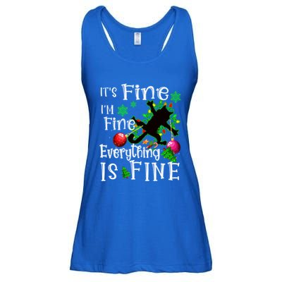 Its Fine Im Fine Everything Is Fine Naughty Cat Xmas Lights Gift Ladies Essential Flowy Tank