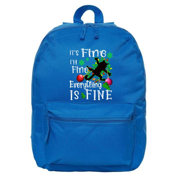 Its Fine Im Fine Everything Is Fine Naughty Cat Xmas Lights Gift 16 in Basic Backpack
