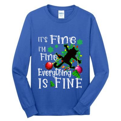 Its Fine Im Fine Everything Is Fine Naughty Cat Xmas Lights Gift Tall Long Sleeve T-Shirt