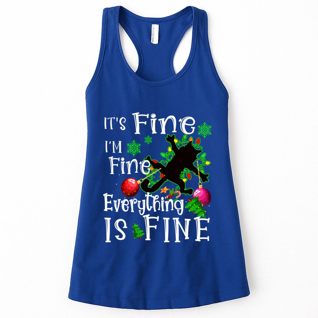 Its Fine Im Fine Everything Is Fine Naughty Cat Xmas Lights Gift Womens Tank Top