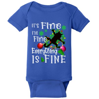 Its Fine Im Fine Everything Is Fine Naughty Cat Xmas Lights Gift Baby Bodysuit