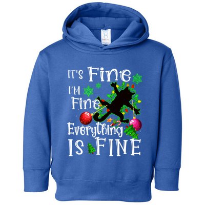 Its Fine Im Fine Everything Is Fine Naughty Cat Xmas Lights Gift Toddler Hoodie