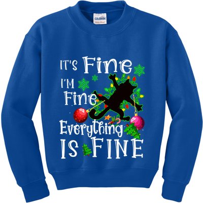 Its Fine Im Fine Everything Is Fine Naughty Cat Xmas Lights Gift Kids Sweatshirt