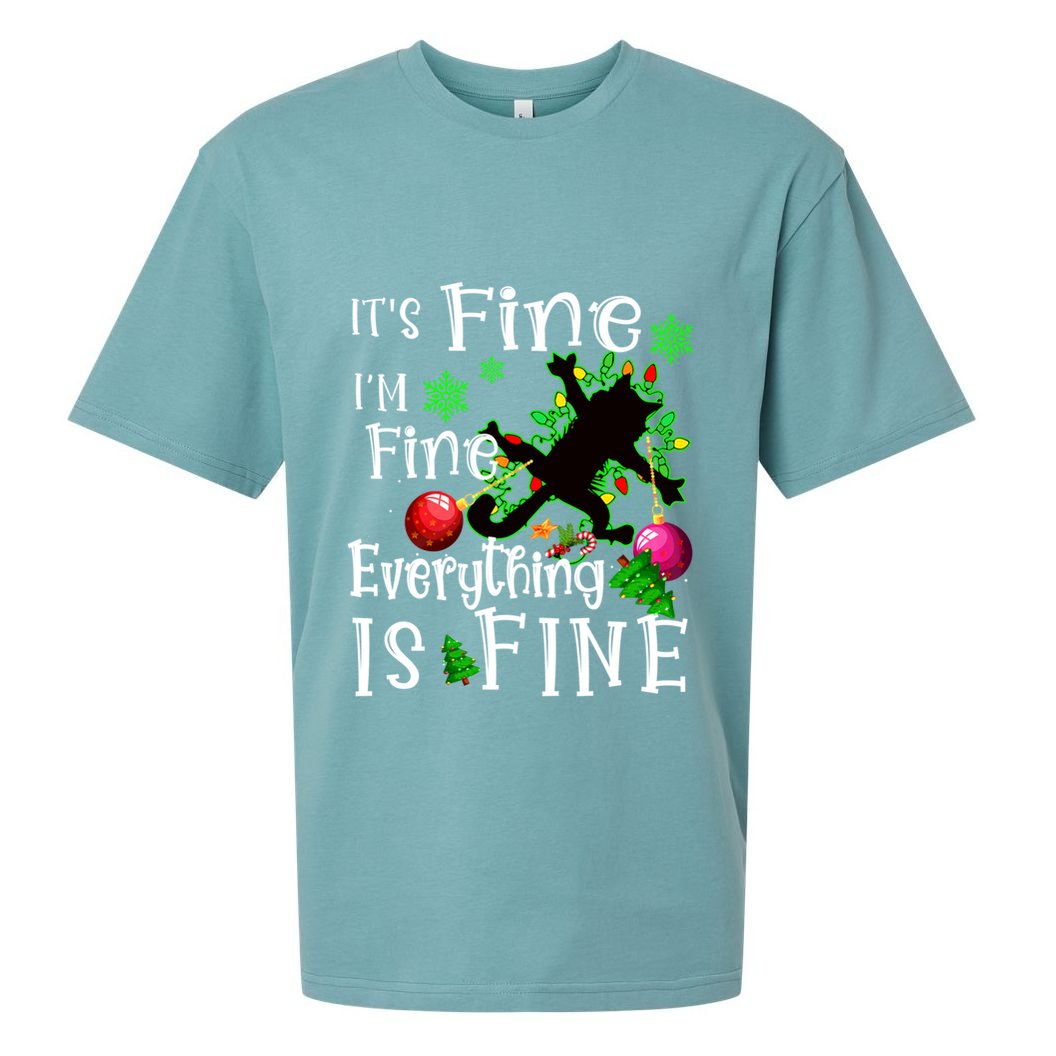 Its Fine Im Fine Everything Is Fine Naughty Cat Xmas Lights Gift Sueded Cloud Jersey T-Shirt