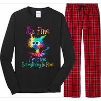 Its Fine Im Fine Everything Is Fine Funny Cat Tie Dye. Long Sleeve Pajama Set