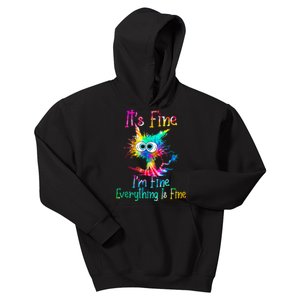 Its Fine Im Fine Everything Is Fine Funny Cat Tie Dye. Kids Hoodie