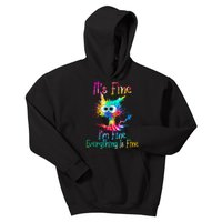 Its Fine Im Fine Everything Is Fine Funny Cat Tie Dye. Kids Hoodie