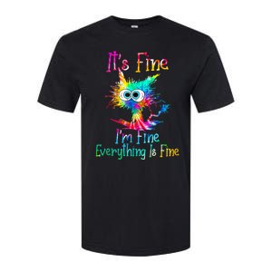 Its Fine Im Fine Everything Is Fine Funny Cat Tie Dye. Softstyle CVC T-Shirt