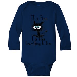 It's Fine I'm Fine Everything Is Fine Funny Black Cat Women Baby Long Sleeve Bodysuit