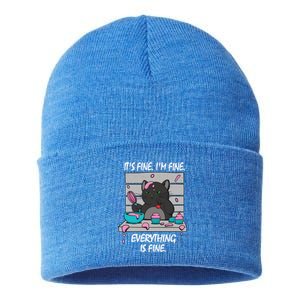 It's Fine I'm Fine Everything Is Fine Bakery Cat Lover Cool Gift Sustainable Knit Beanie