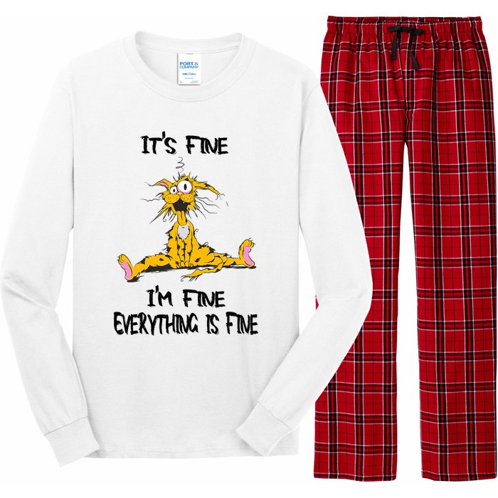 It's Fine I' M Fine Everything Is Fine Funny Cat Tee Long Sleeve Pajama Set