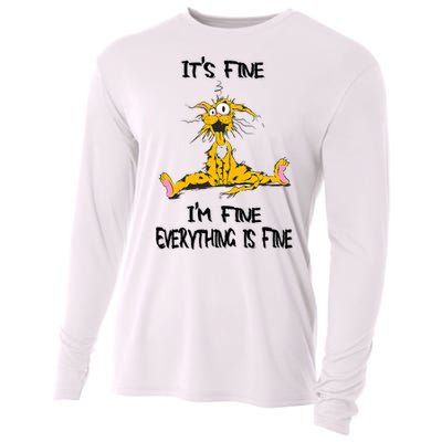 It's Fine I' M Fine Everything Is Fine Funny Cat Tee Cooling Performance Long Sleeve Crew