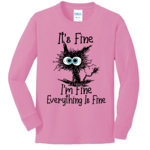 Its Fine Im Fine Everything Is Fine Funny Cat Gift Kids Long Sleeve Shirt