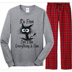 Its Fine Im Fine Everything Is Fine Funny Cat Gift Long Sleeve Pajama Set