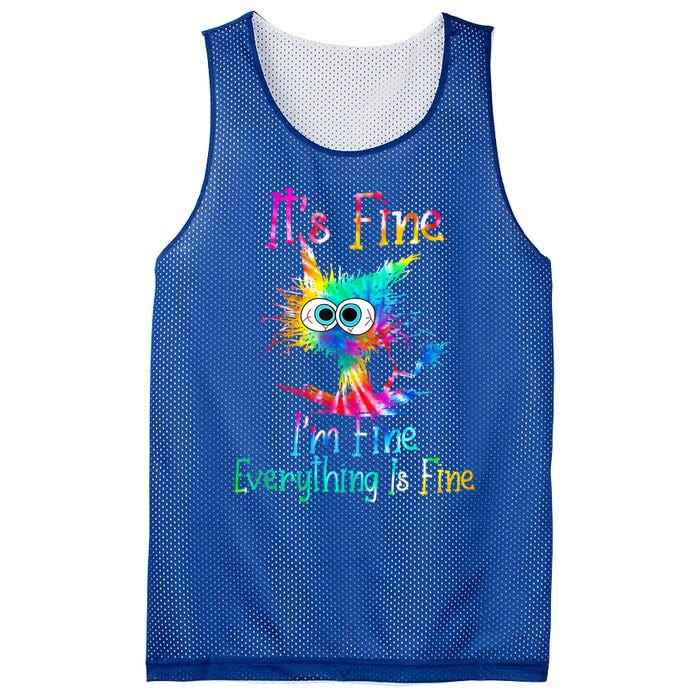 It's Fine I'm Fine Everything Is Fine Funny Cat Tie Dye Funny Gift Mesh Reversible Basketball Jersey Tank