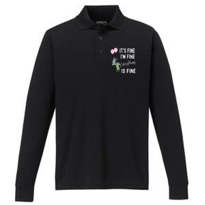 ItS Fine IM Fine Everything Is Fine Funny Cat Lover Gift Performance Long Sleeve Polo