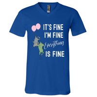 ItS Fine IM Fine Everything Is Fine Funny Cat Lover Gift V-Neck T-Shirt