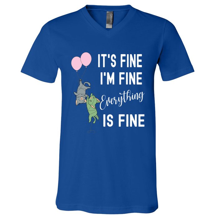 ItS Fine IM Fine Everything Is Fine Funny Cat Lover Gift V-Neck T-Shirt