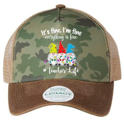 It's Fine I'm Fine Everything Is Fine Teacher Life Gnome Funny Legacy Tie Dye Trucker Hat
