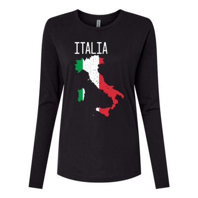 Italia Flag Italian Map Souvenir Italiano Family Womens Cotton Relaxed Long Sleeve T-Shirt