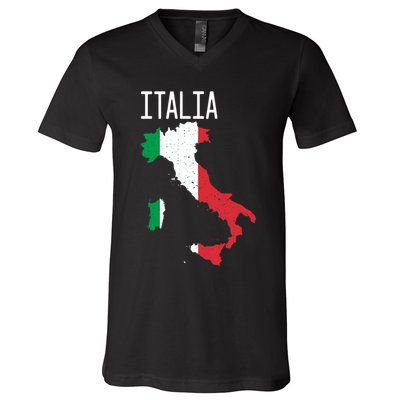 Italia Flag Italian Map Souvenir Italiano Family V-Neck T-Shirt