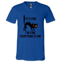 ItS Fine IM Fine Everything Is Fine Funny Cat Gift V-Neck T-Shirt