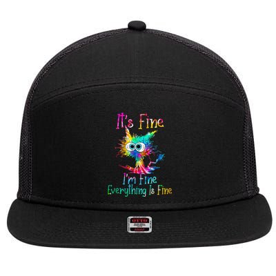 Its Fine Im Fine Everythings Fine Funny Cat Tie Dye 7 Panel Mesh Trucker Snapback Hat