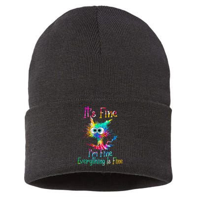 Its Fine Im Fine Everythings Fine Funny Cat Tie Dye Sustainable Knit Beanie