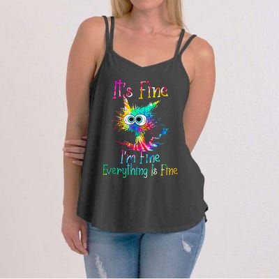 Its Fine Im Fine Everythings Fine Funny Cat Tie Dye Women's Strappy Tank